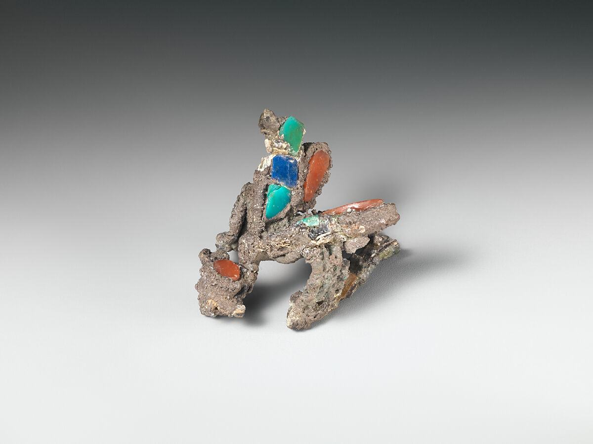 A jewelry element in the form of an inlaid bee, Silver, lapis lazuli, carnelian, and turquoise 