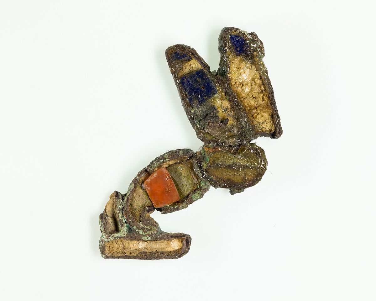 Bee facing to right that is an element  from a pectoral, Silver, lapis lazuili, carnelian, and faience 