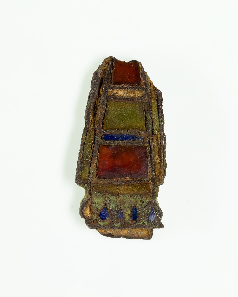 Collar with drop beads that is an element in a pectoral, Silver, lapis lazuli, carnelian, and faience