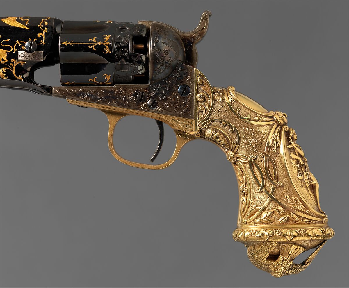 Colt Model 1862 Police Revolver, serial no. 38549, Colt's Patent Fire Arms Manufacturing Company (American, Hartford, Connecticut, 1855–present), Steel, gold, copper alloy (brass), American, Hartford, Connecticut and New York
