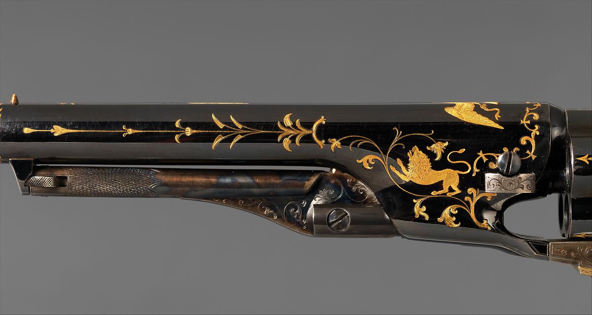 Colt Model 1862 Police Revolver, serial no. 38549, Colt's Patent Fire Arms Manufacturing Company (American, Hartford, Connecticut, 1855–present), Steel, gold, copper alloy (brass), American, Hartford, Connecticut and New York