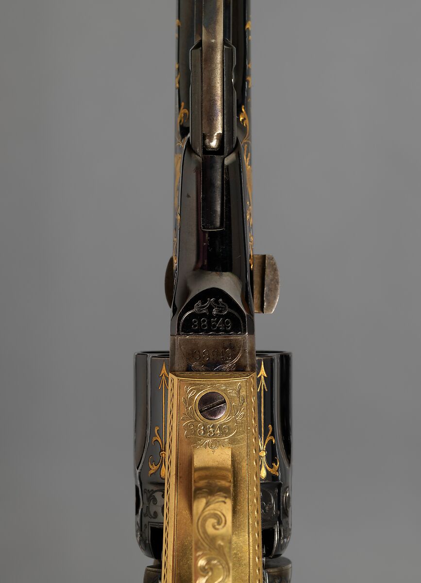 Colt Model 1862 Police Revolver, serial no. 38549, Colt's Patent Fire Arms Manufacturing Company (American, Hartford, Connecticut, 1855–present), Steel, gold, copper alloy (brass), American, Hartford, Connecticut and New York
