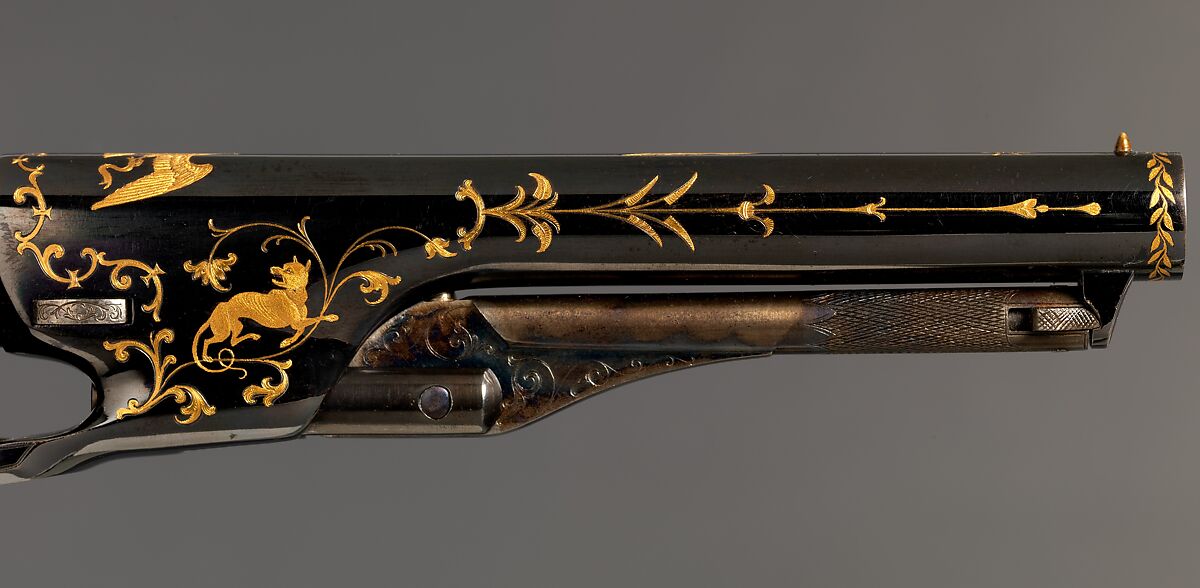 Colt Model 1862 Police Revolver, serial no. 38549, Colt's Patent Fire Arms Manufacturing Company (American, Hartford, Connecticut, 1855–present), Steel, gold, copper alloy (brass), American, Hartford, Connecticut and New York