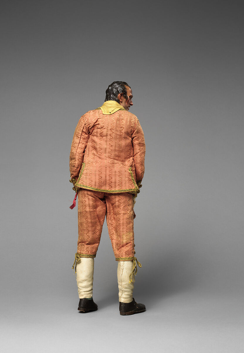 Gentleman with pot belly in salmon colored outfit with buttons, Mixed media, Italian