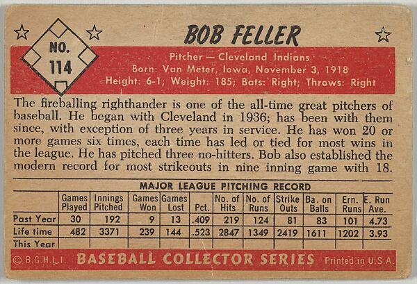 Bob Feller, Pitcher, Cleveland Indians, from Collector Series, Colors set, series 7 (R406-7) issued by Bowman Gum, Issued by Bowman Gum Company, Commercial color lithograph