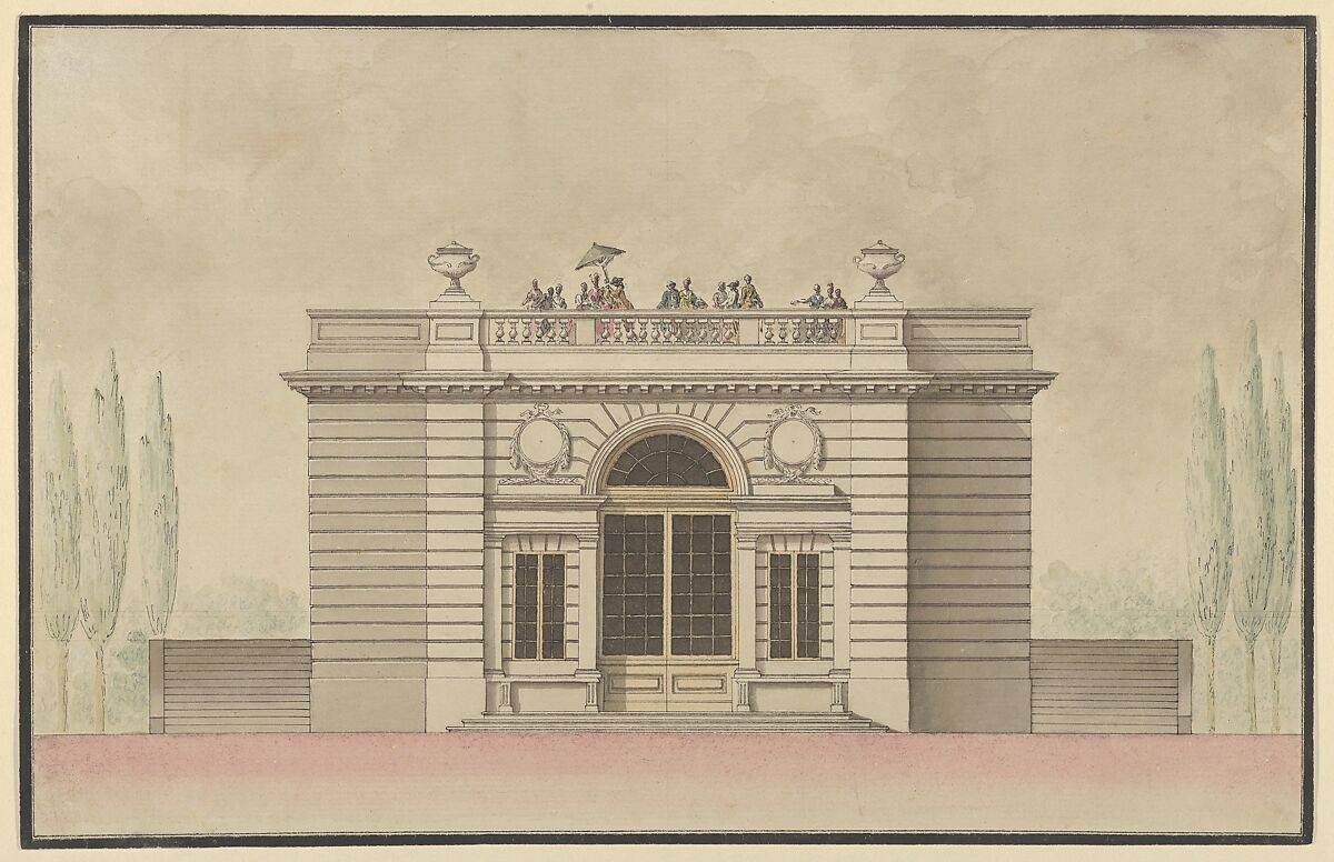 View of the Casino del Caffé in Parma, Ennemond Alexandre Petitot (French, Lyons 1727–1801 Parma), Pen and ink with watercolor 