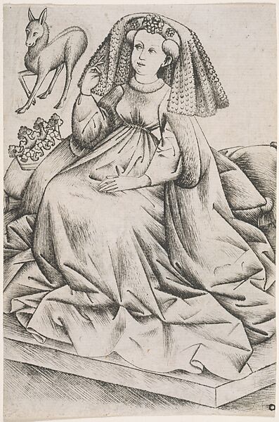 Queen of Stags, from The Playing Cards by the Master of the Playing Cards, Master of the Playing Cards (German, active ca. 1425–50), Copperplate engraving on paper (suits signs printed from a separate plate), German 