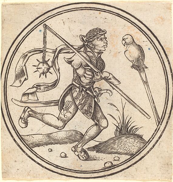Upper Knave of Parrots, from The Round Playing Cards of Master PW of Cologne, Master PW of Cologne (German, active Cologne, ca. 1490–1515), Copperplate engraving on paper, German 