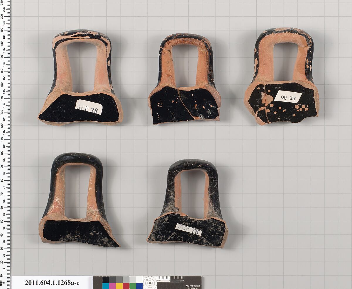 Terracotta fragments of kylikes (drinking cups), Terracotta, Greek, Attic
