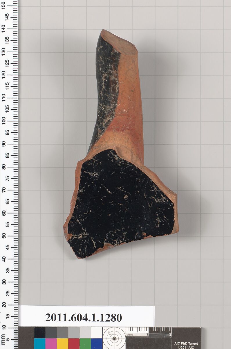 Terracotta fragment of kylix (drinking cup), Terracotta, Greek, Attic