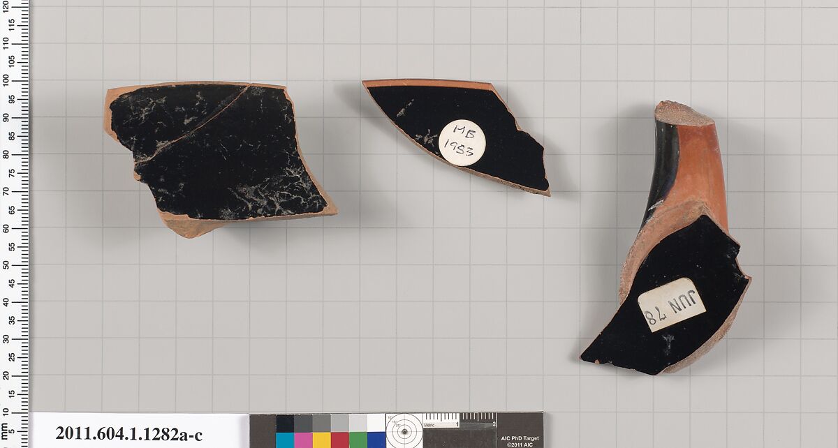 Terracotta fragments of kylikes (drinking cups), Terracotta, Greek, Attic