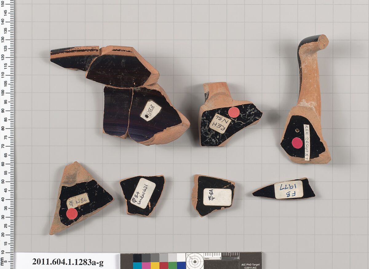 Terracotta fragments of kylikes (drinking cups), Terracotta, Greek, Attic