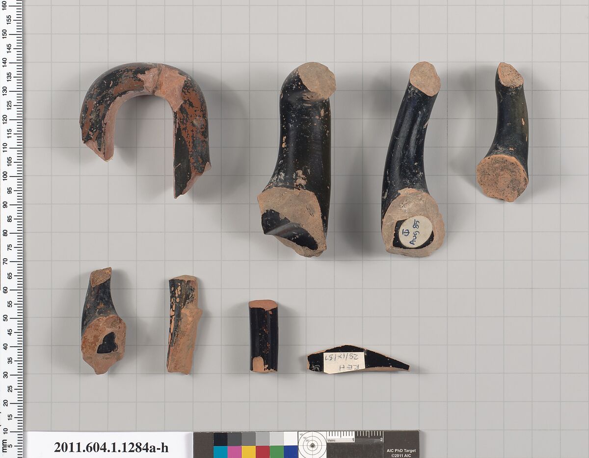 Terracotta fragments of kylikes (drinking cups), Terracotta, Greek, Attic