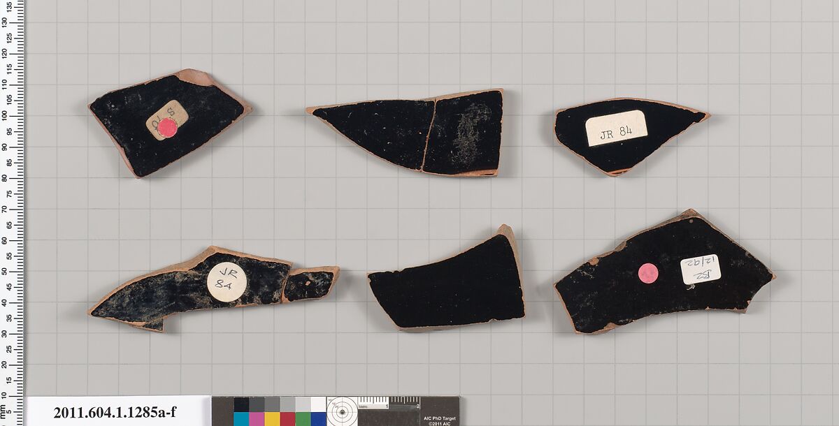Terracotta fragments of kylikes (drinking cups), Terracotta, Greek, Attic