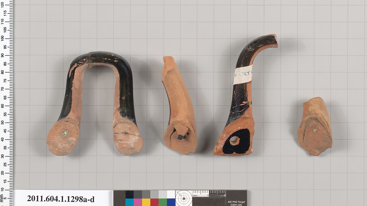 Terracotta fragments of kylikes (drinking cups), Terracotta, Greek, Attic