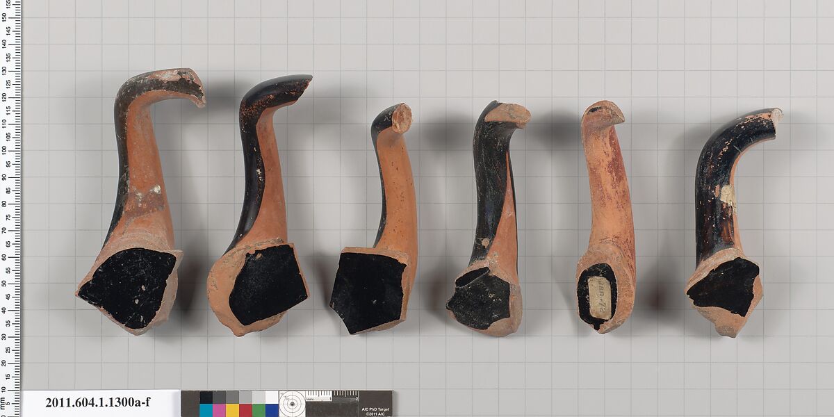 Terracotta fragments of kylikes (drinking cups), Terracotta, Greek, Attic