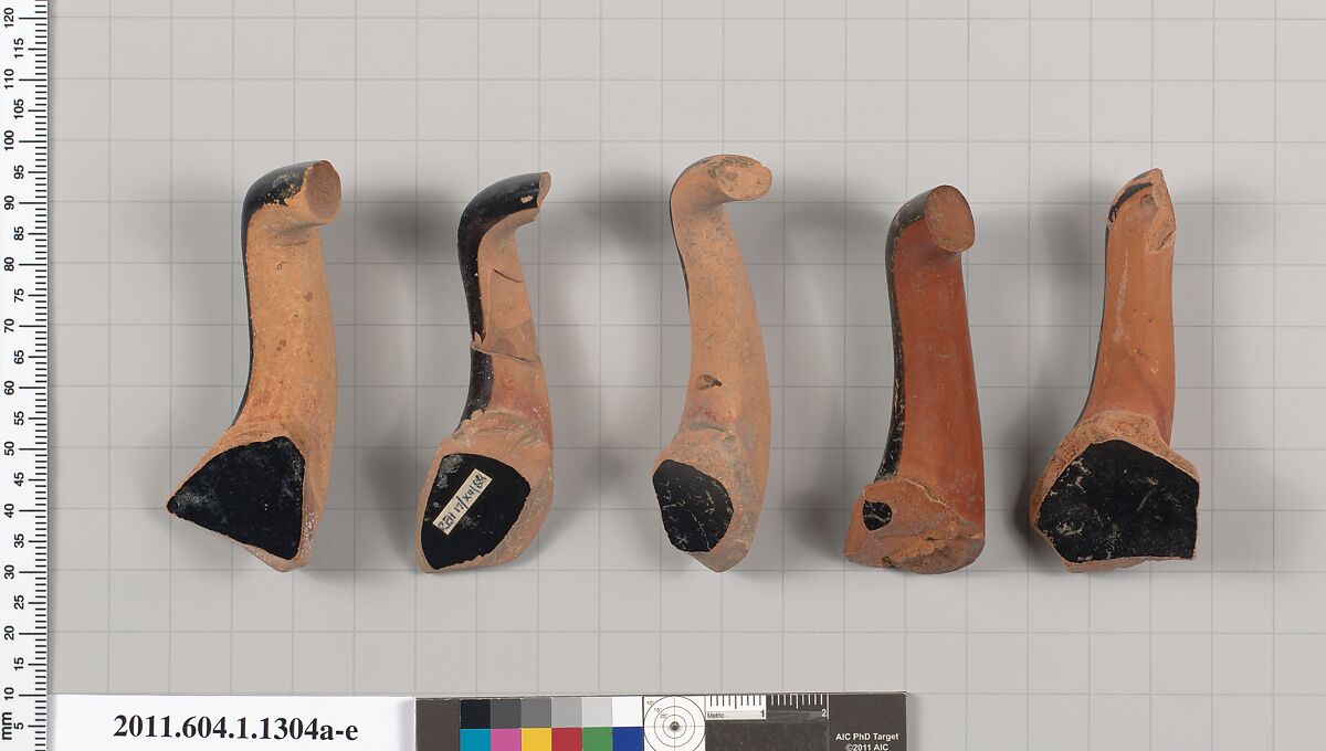 Terracotta fragments of kylikes (drinking cups), Terracotta, Greek, Attic