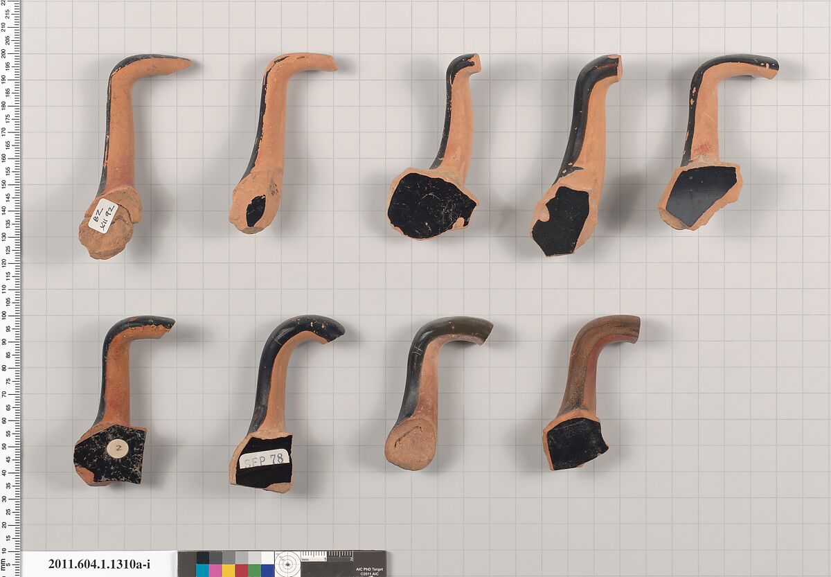 Terracotta fragments of kylikes (drinking cups), Terracotta, Greek, Attic