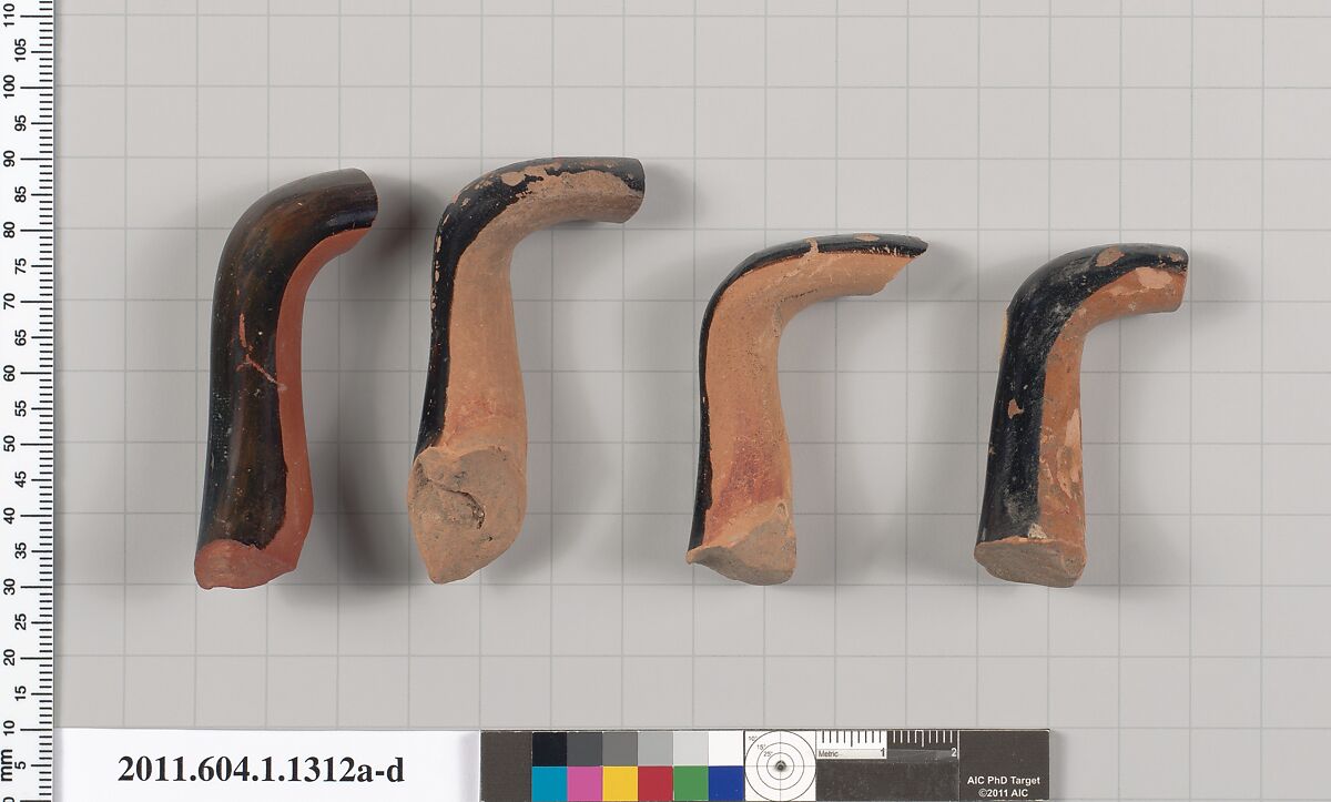 Terracotta fragments of kylikes (drinking cups), Terracotta, Greek, Attic