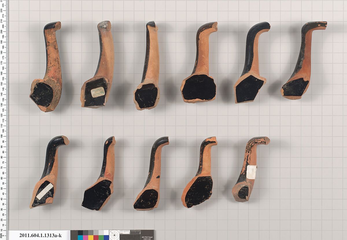 Terracotta fragments of kylikes (drinking cups), Terracotta, Greek, Attic