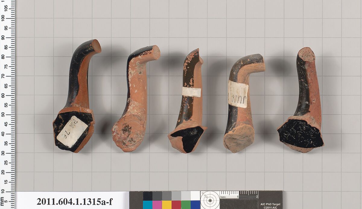 Terracotta fragments of kylikes (drinking cups), Terracotta, Greek, Attic