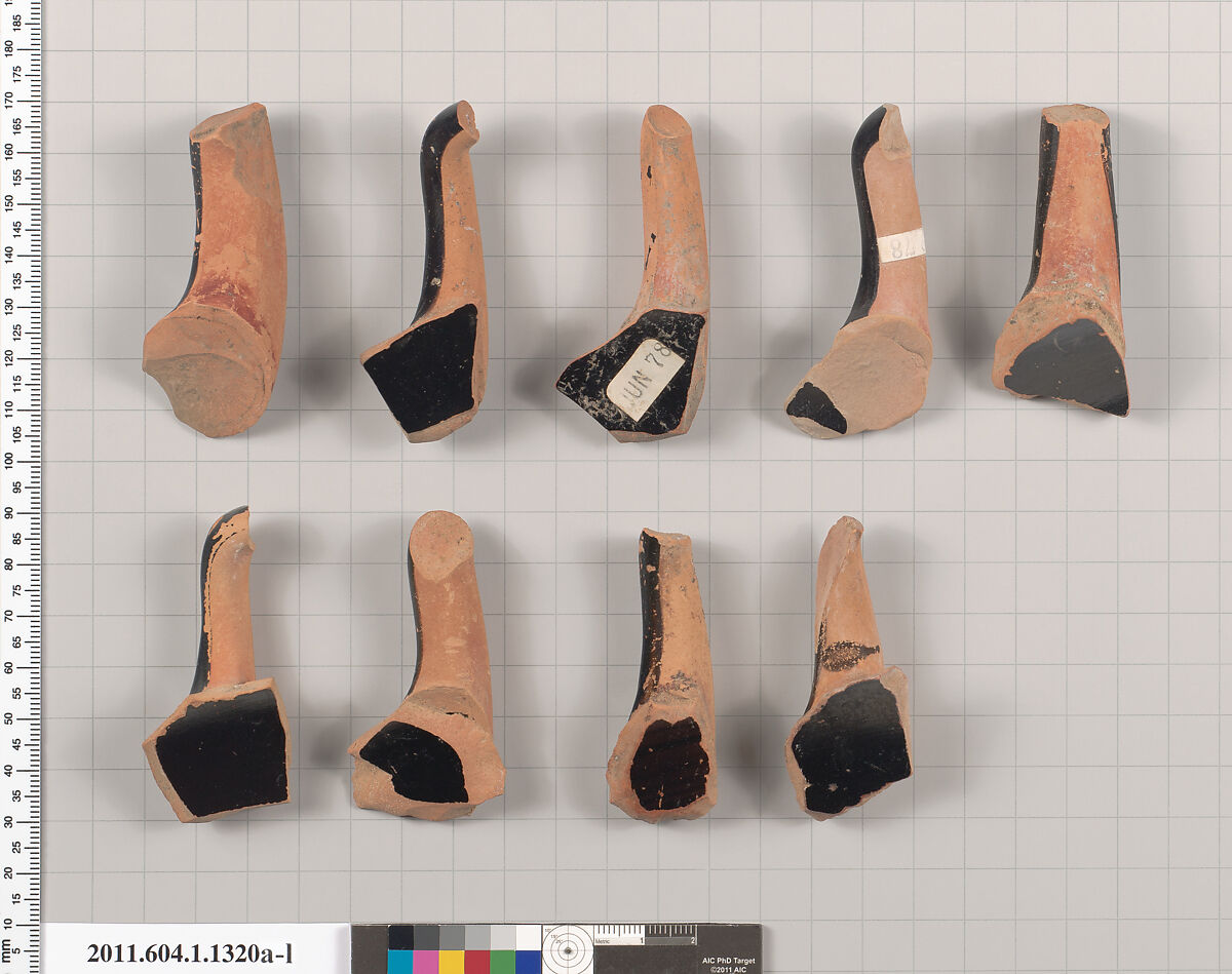 Terracotta fragments of kylikes (drinking cups), Terracotta, Greek, Attic