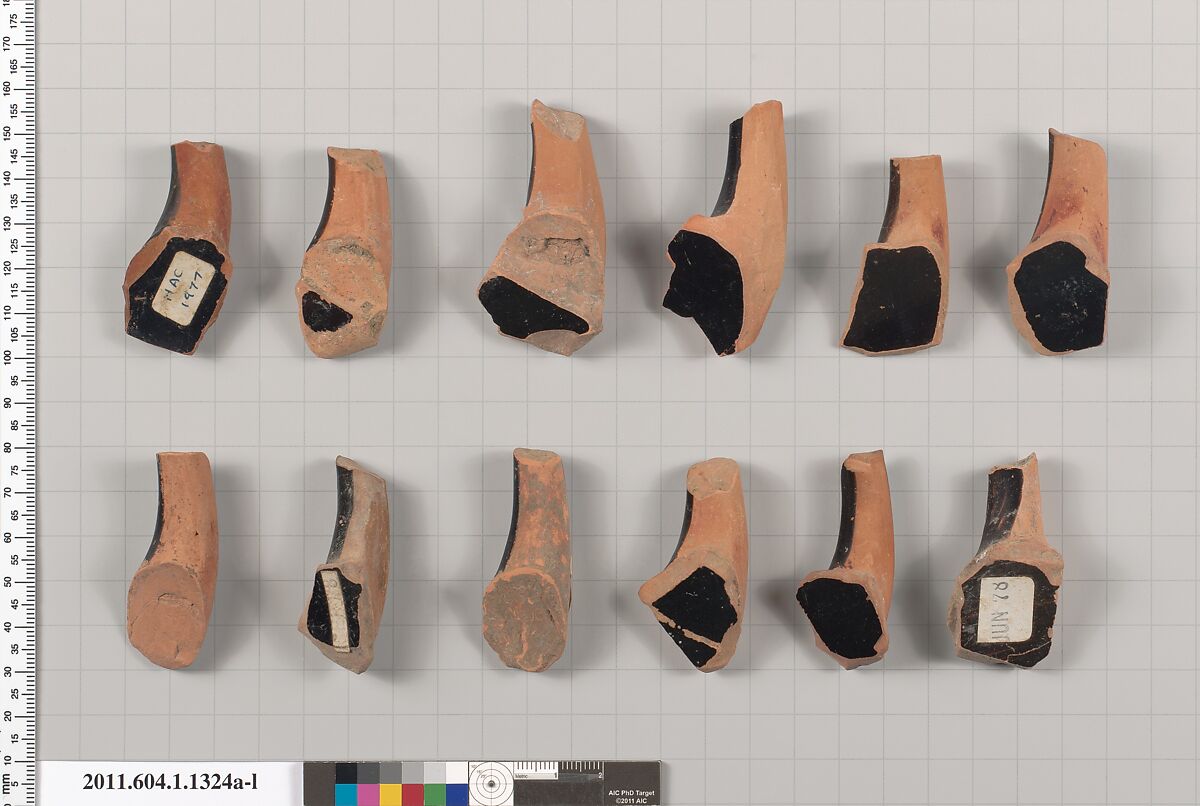 Terracotta fragments of kylikes (drinking cups), Terracotta, Greek, Attic