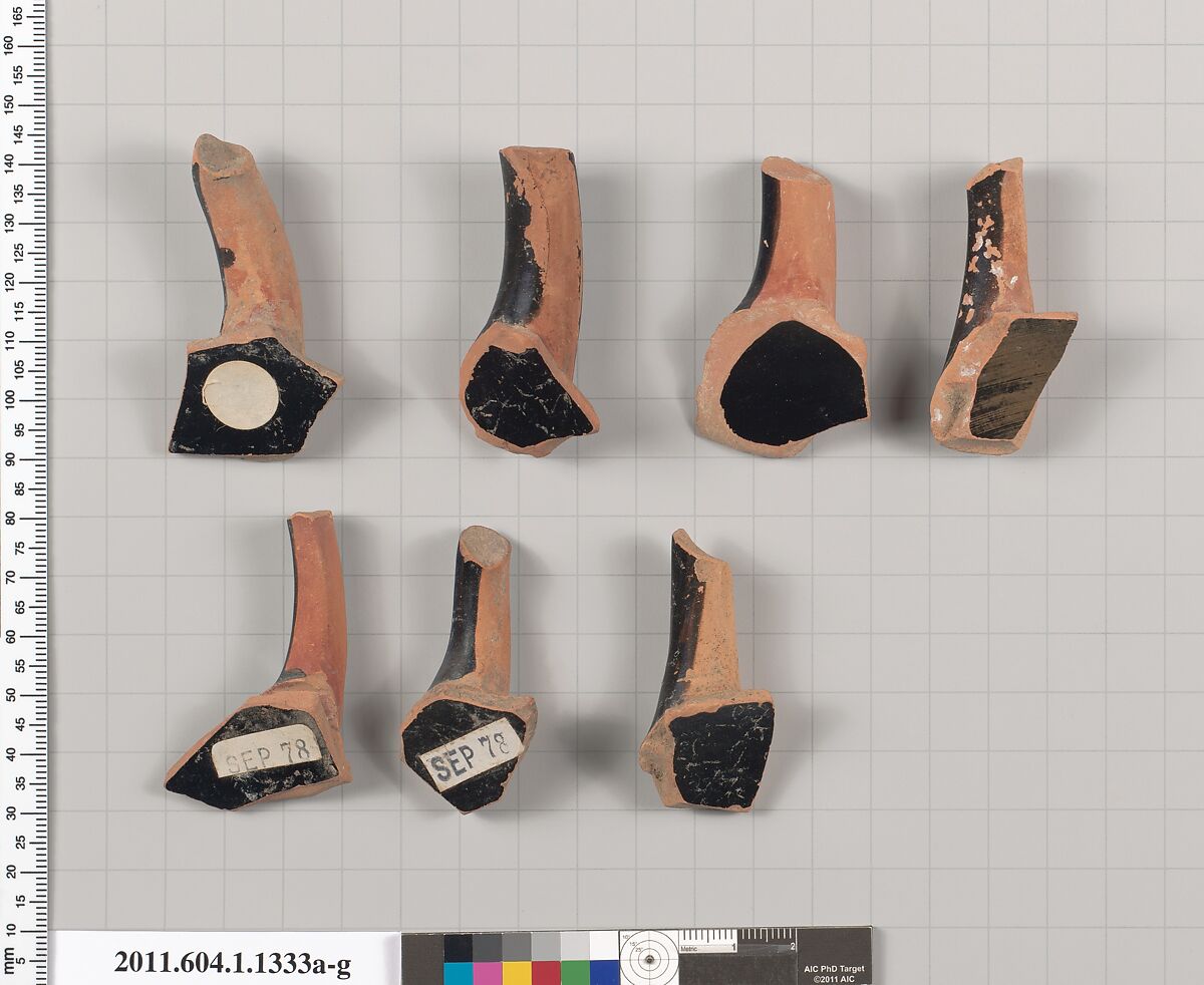 Terracotta fragments of kylikes (drinking cups), Terracotta, Greek, Attic