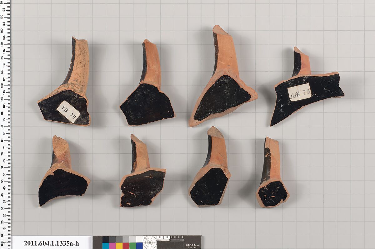 Terracotta fragments of kylikes (drinking cups), Terracotta, Greek, Attic
