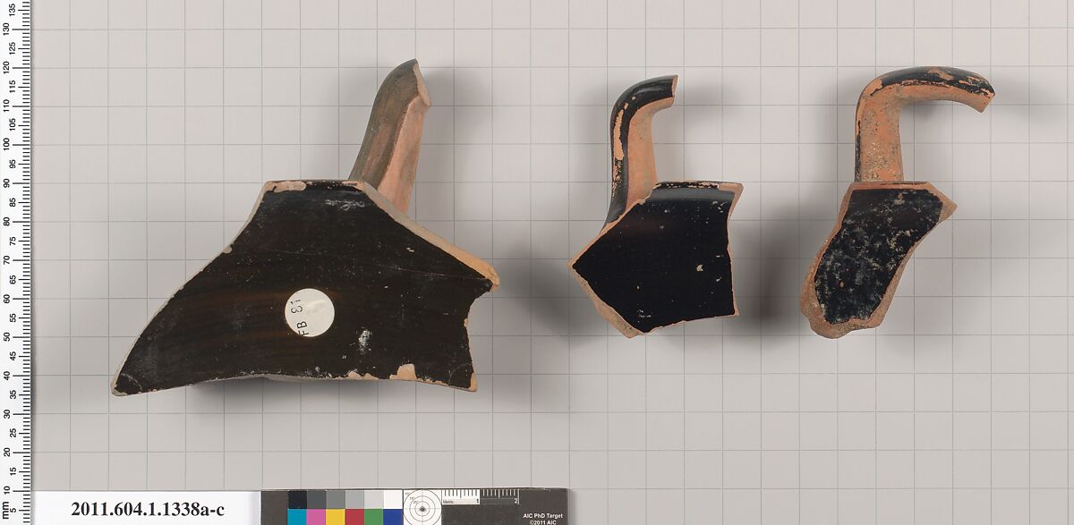 Terracotta fragments of kylikes (drinking cups), Terracotta, Greek, Attic