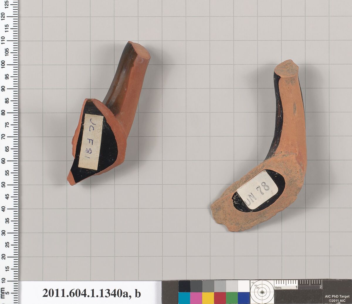 Terracotta fragments of kylikes (drinking cups), Terracotta, Greek, Attic