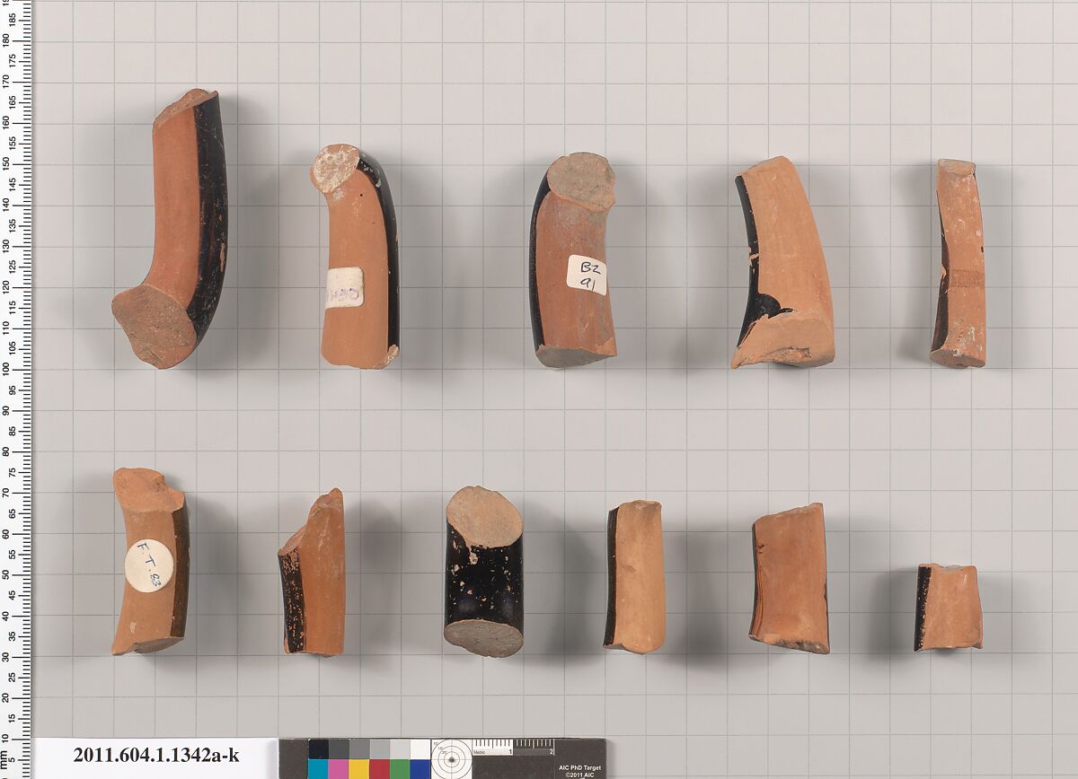 Terracotta fragments of kylikes (drinking cups), Terracotta, Greek, Attic