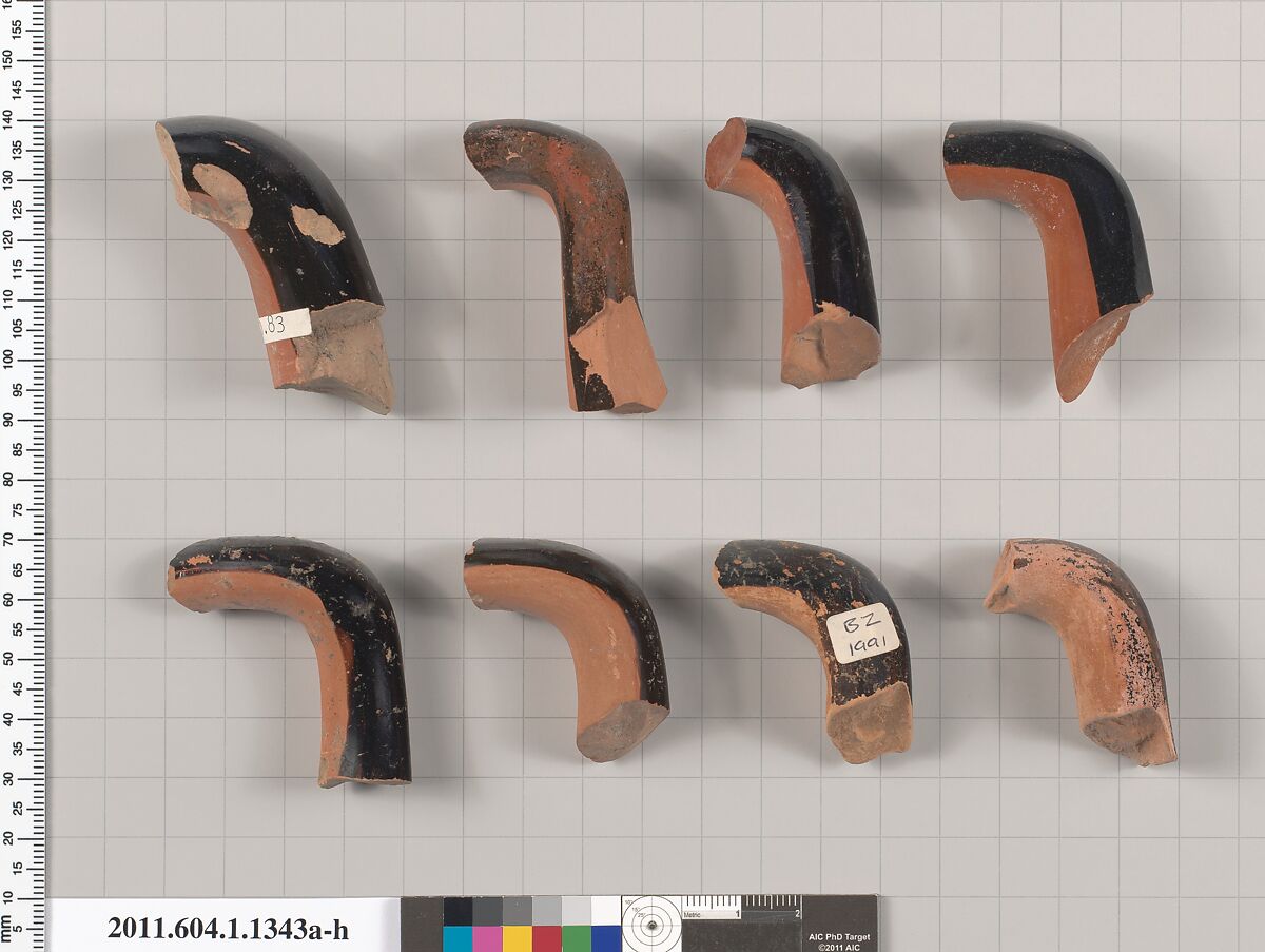 Terracotta fragments of kylikes (drinking cups), Terracotta, Greek, Attic