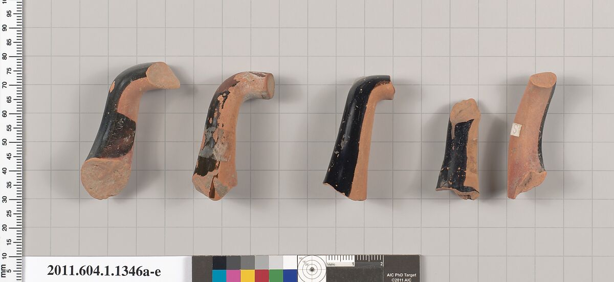 Terracotta fragments of kylikes (drinking cups), Terracotta, Greek, Attic