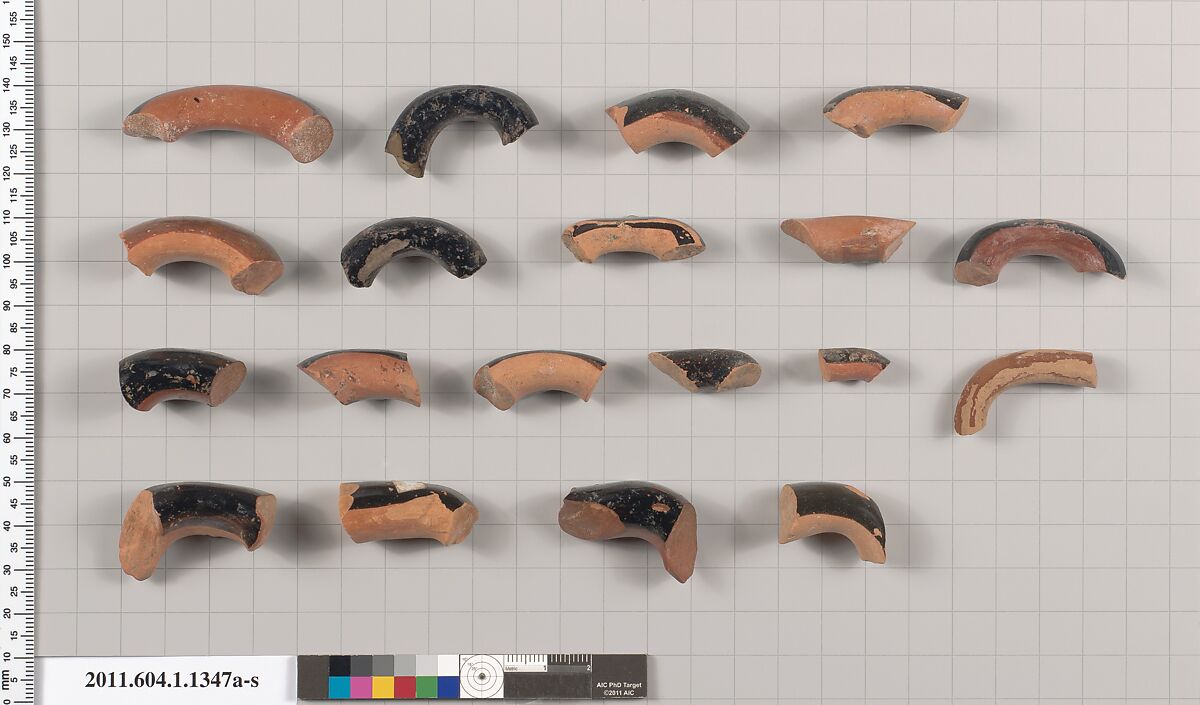 Terracotta fragments of kylikes (drinking cups), Terracotta, Greek, Attic