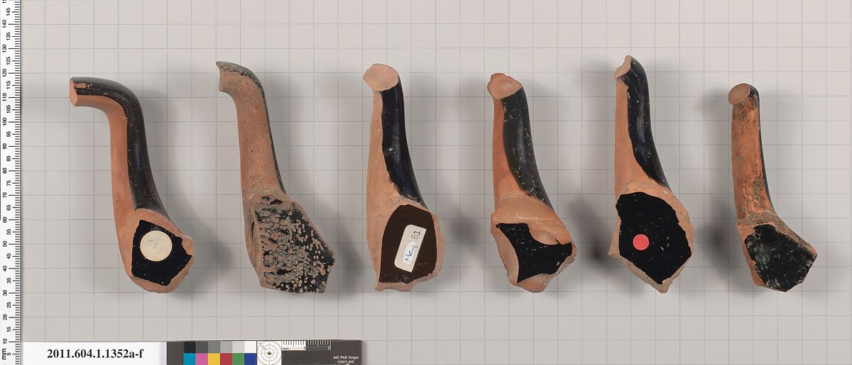 Terracotta fragments of kylikes (drinking cups), Terracotta, Greek, Attic