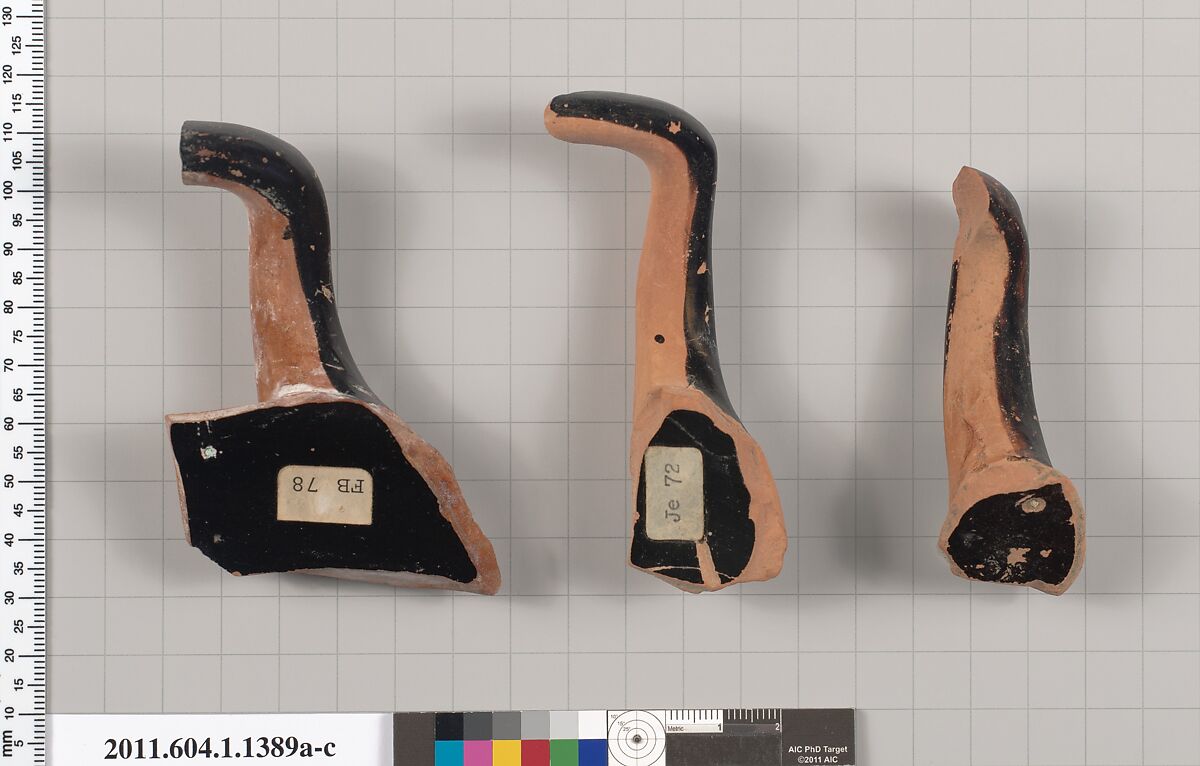 Terracotta fragments of kylikes (drinking cups), Terracotta, Greek, Attic