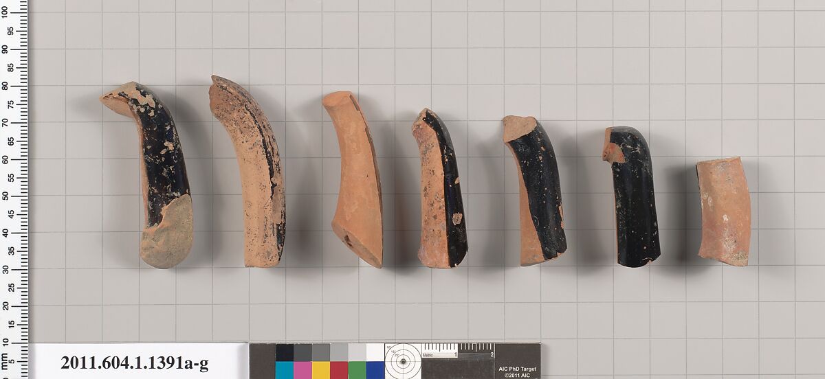Terracotta fragments of kylikes (drinking cups), Terracotta, Greek, Attic