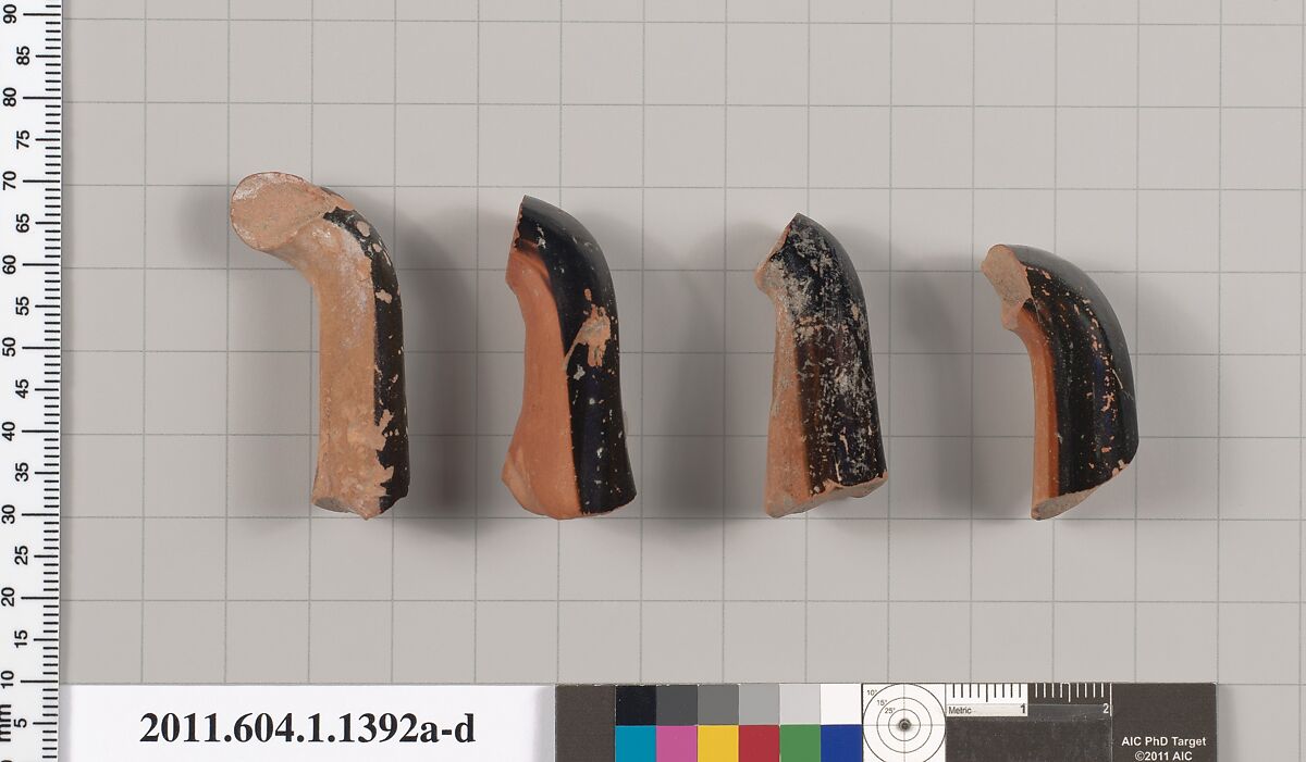 Terracotta fragments of kylikes (drinking cups), Terracotta, Greek, Attic