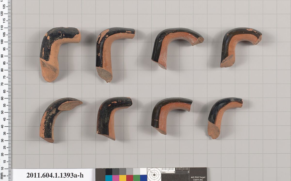 Terracotta fragments of kylikes (drinking cups), Terracotta, Greek, Attic