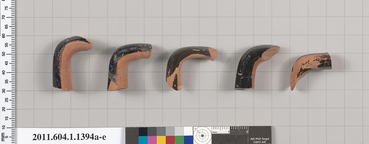 Terracotta fragments of kylikes (drinking cups), Terracotta, Greek, Attic 