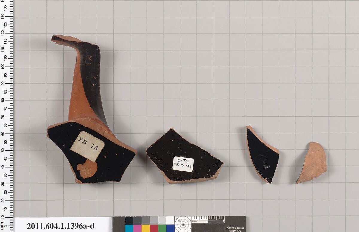 Terracotta fragments of kylikes (drinking cups), Terracotta, Greek, Attic