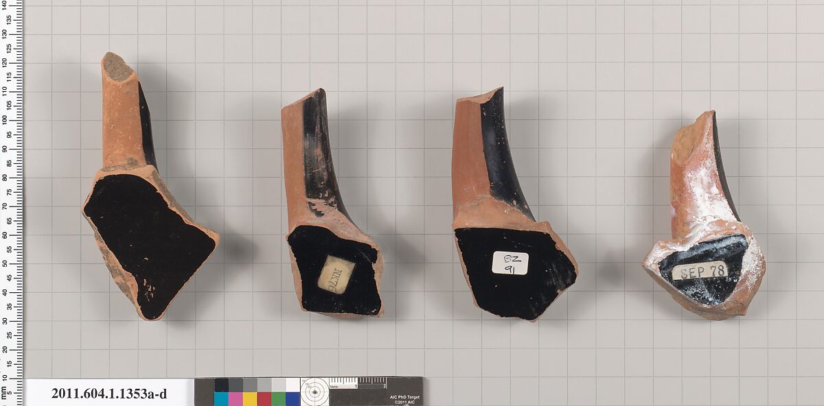 Terracotta fragments of kylikes (drinking cups), Terracotta, Greek, Attic