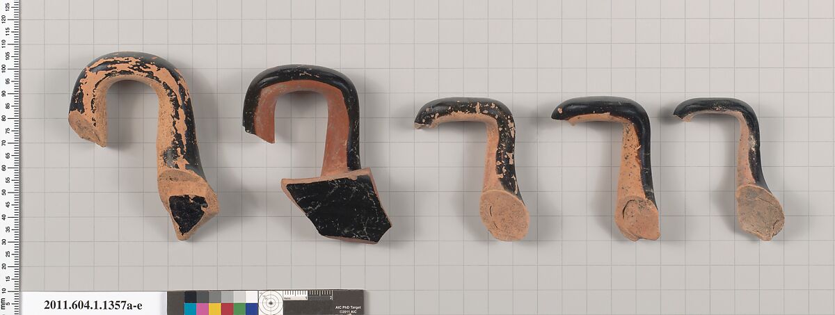 Terracotta fragments of kylikes (drinking cups), Terracotta, Greek, Attic