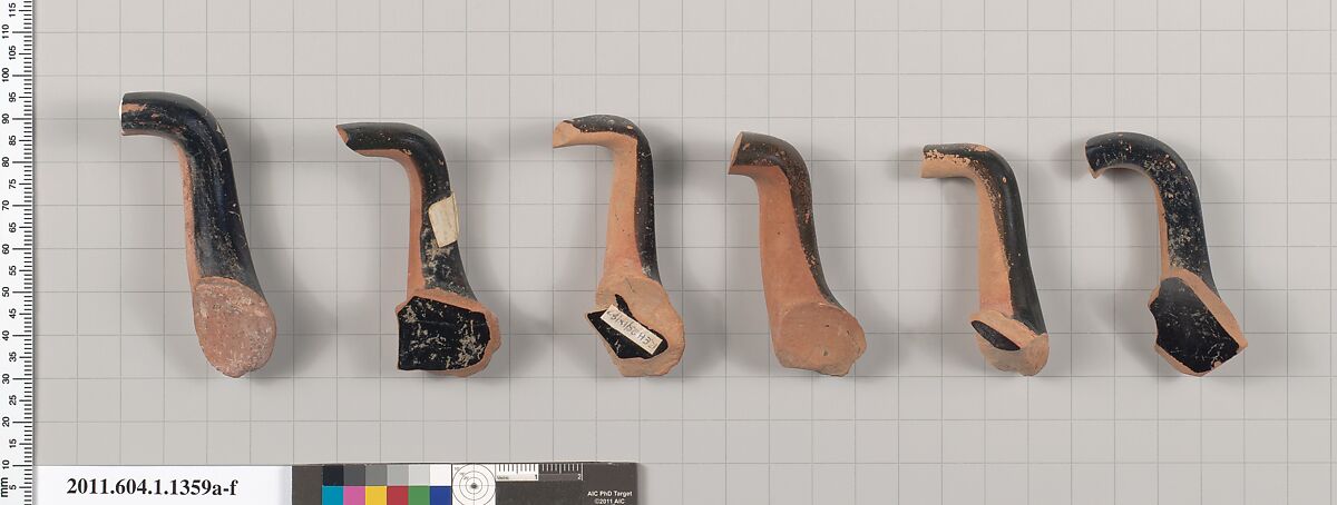 Terracotta fragments of kylikes (drinking cups), Terracotta, Greek, Attic