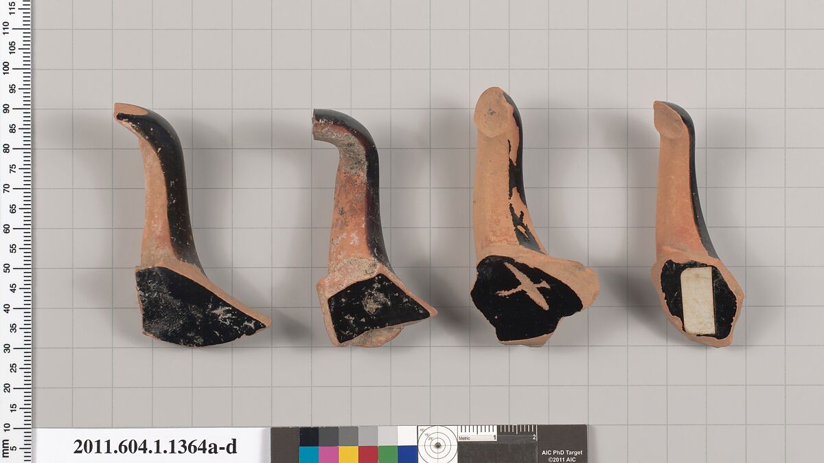 Terracotta fragments of kylikes (drinking cups), Terracotta, Greek, Attic