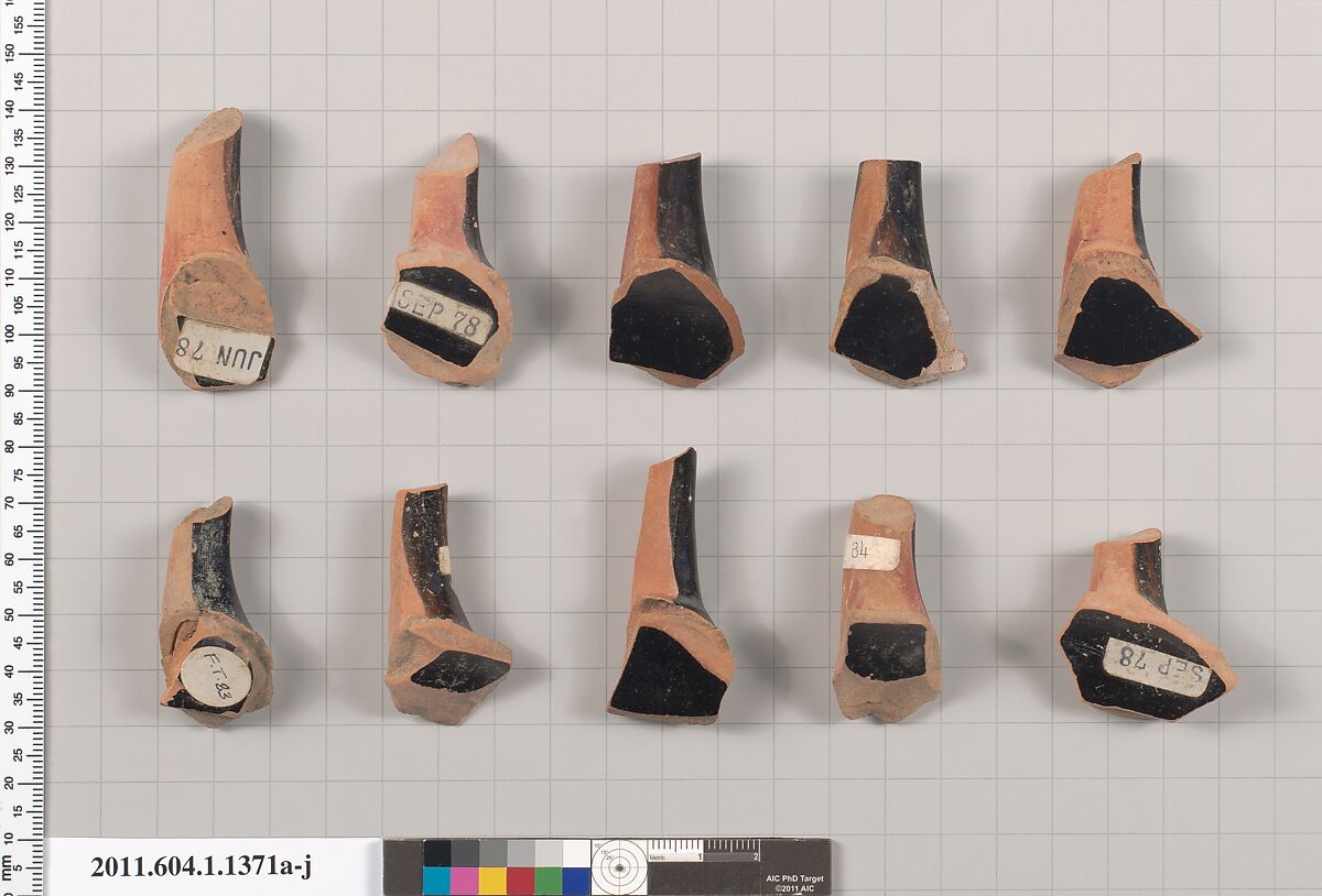 Terracotta fragments of kylikes (drinking cups), Terracotta, Greek, Attic