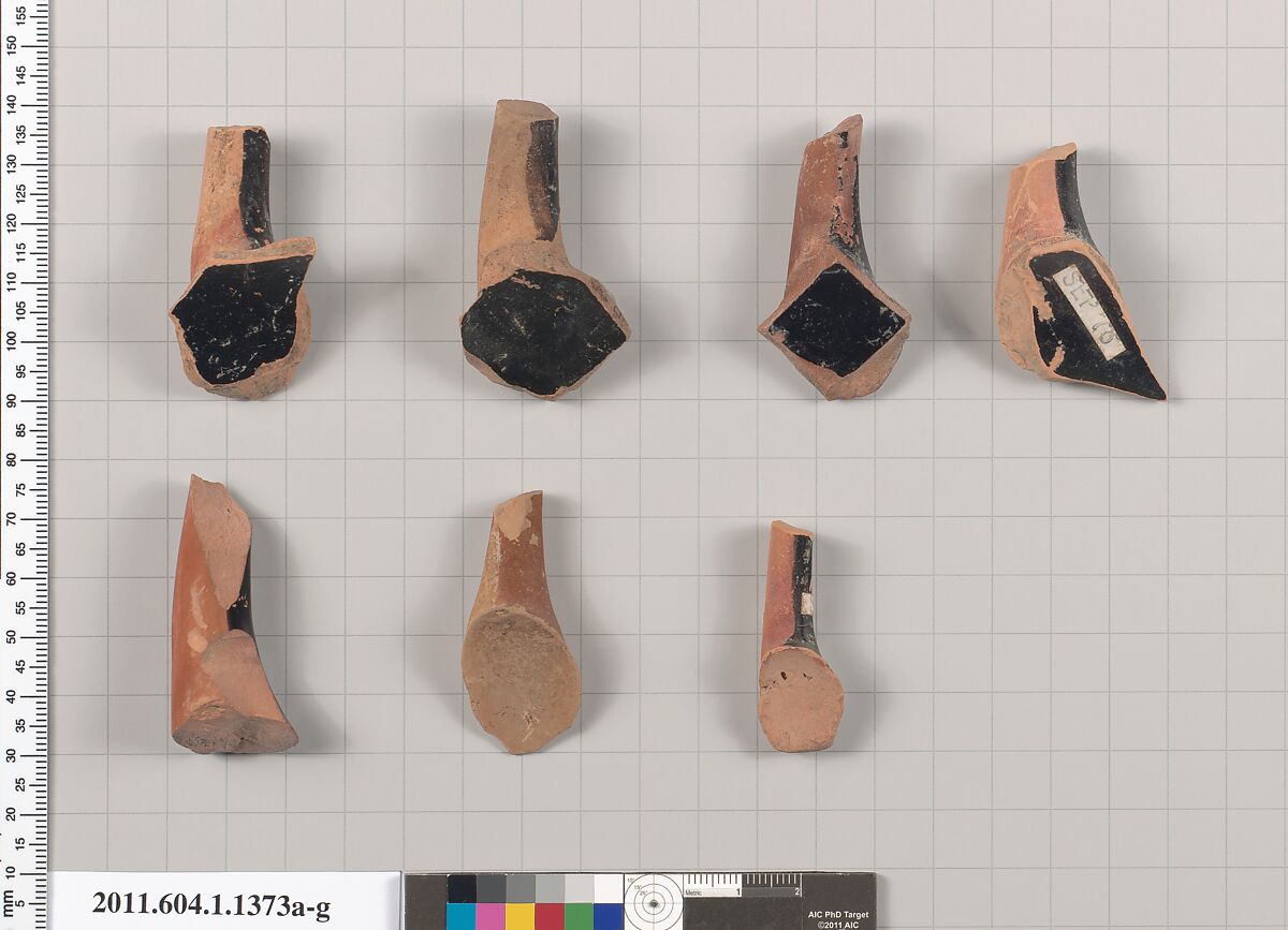 Terracotta fragments of kylikes (drinking cups), Terracotta, Greek, Attic