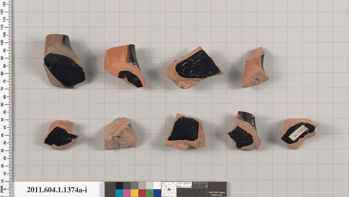 Terracotta fragments of kylikes (drinking cups), Terracotta, Greek, Attic