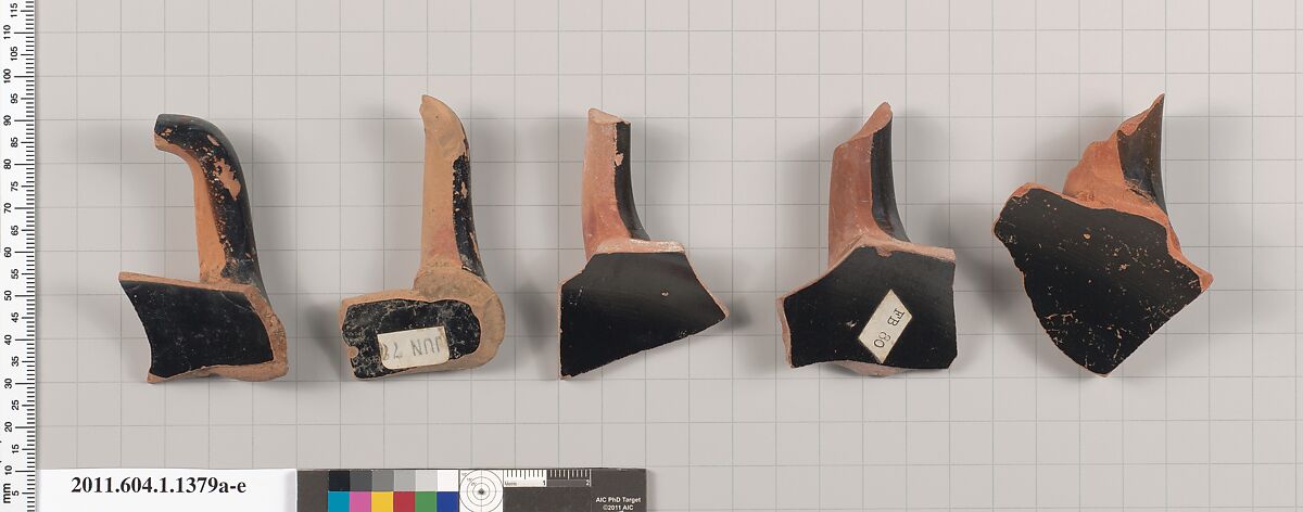 Terracotta fragments of kylikes (drinking cups), Terracotta, Greek, Attic